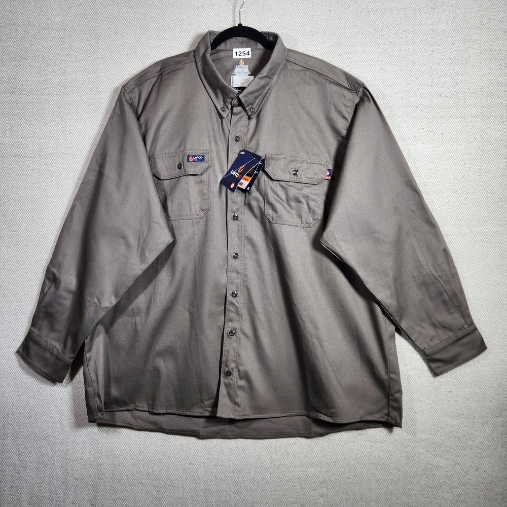 Lapco FR Men's 3XL 100% Cotton Casual Button Down Workwear Shirt Gray Moisture